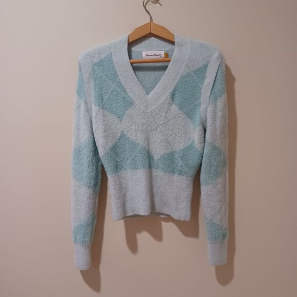 House Of Sunny Argyle Diamond Knit 2 in 1 V Neck Long Sleeve Sweater/Vest US 2 - Picture 4 of 10